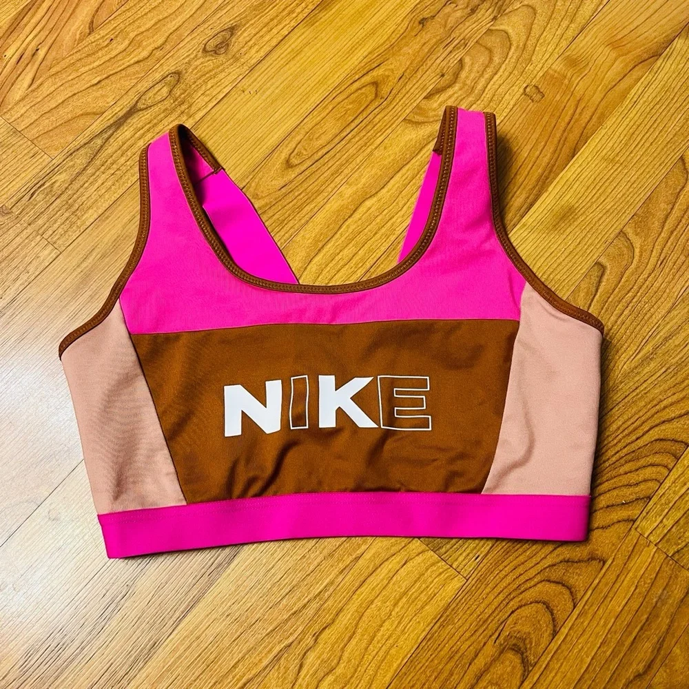 NIKE Colorblock Sports Bra – Pink Brown Retro Athletic – Size Large y2k
